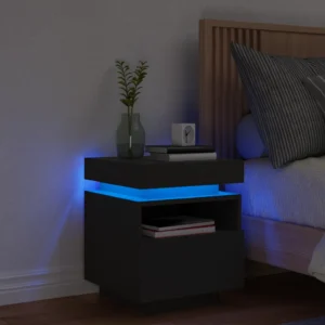 Κομοδίνο με Φώτα LED Μαύρο 40 x 39 x 48,5 εκ. - D