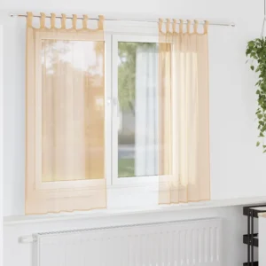 Κουρτίνες Voile με βρόχους 2 τεμάχια Άμμος 140x140 cm-D